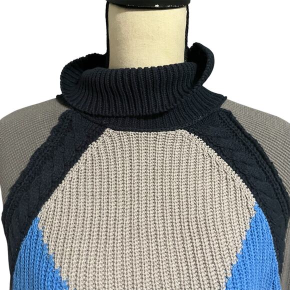 Free People | Color Block Waffle Knit Sleeve Cropped Turtleneck Sweater Sz XS - Picture 2 of 4
